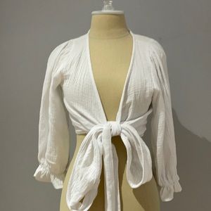 White long sleeve tie front blouse NEVER BEEN WORN